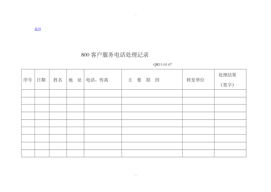 800客户服务电话处理记录_第1页