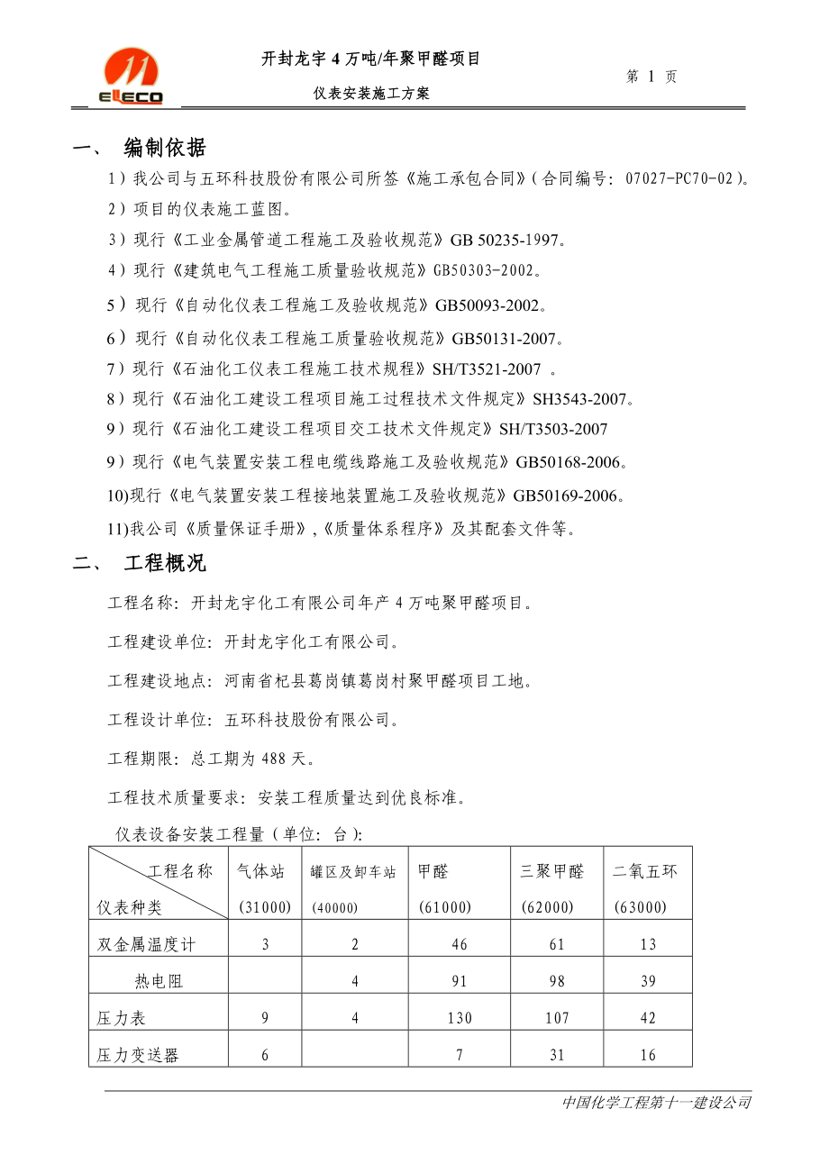 《施工组织设计》仪表安装施工方案_第1页