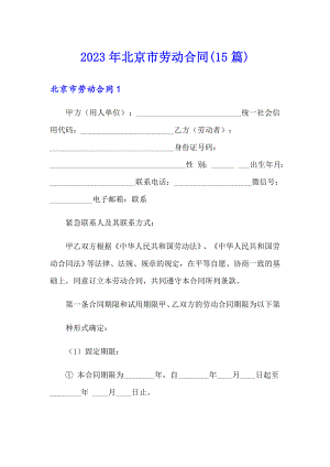 2023年北京市劳动合同(15篇)