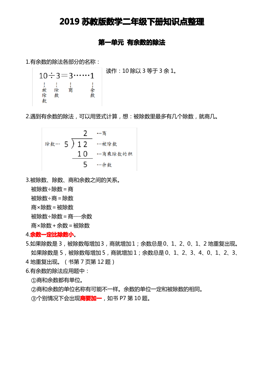 2019年(苏)版数学二年级下册知识点整理_第1页