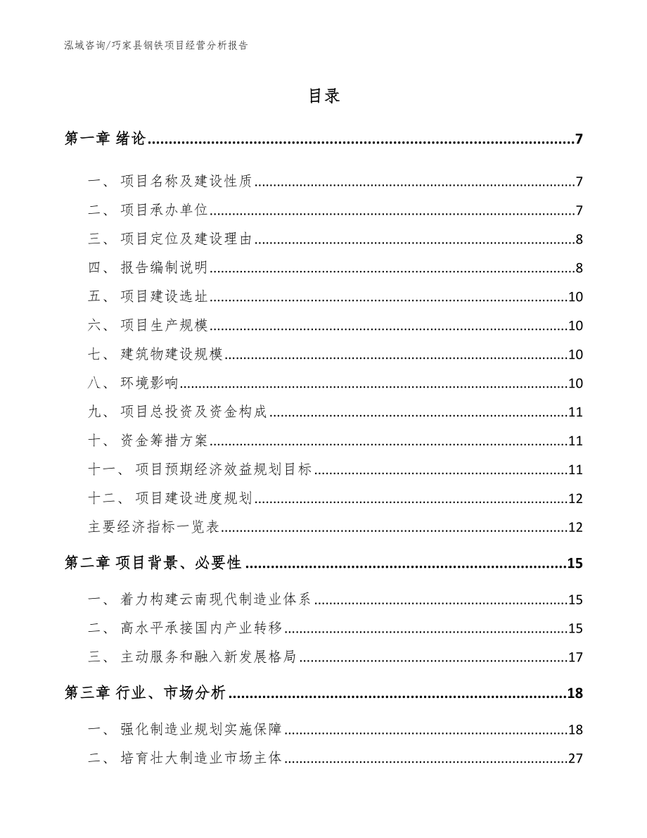巧家县钢铁项目经营分析报告_第1页