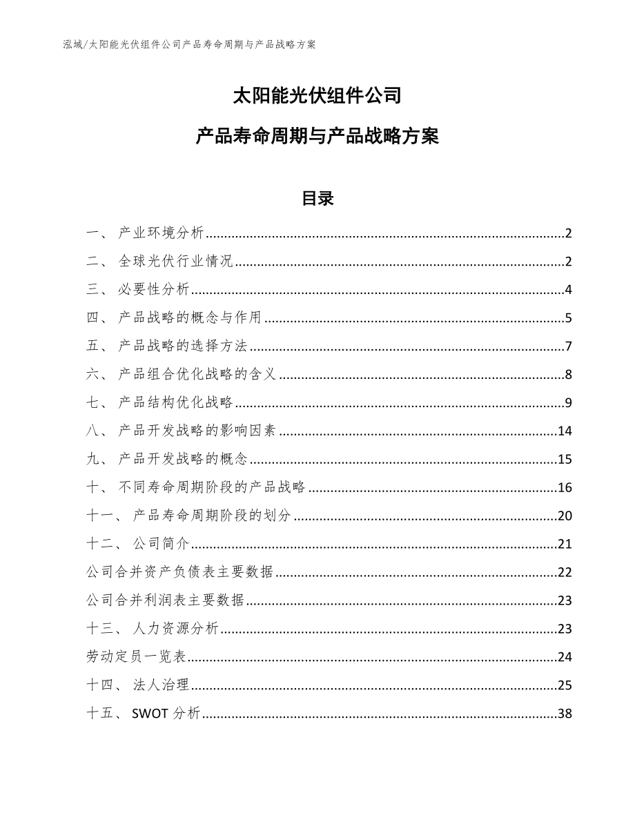 太阳能光伏组件公司产品寿命周期与产品战略方案（范文）_第1页