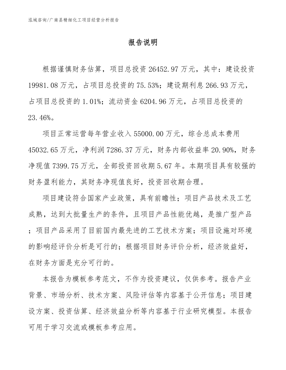 广南县精细化工项目经营分析报告_第1页