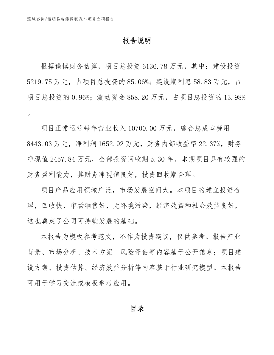 嵩明县智能网联汽车项目立项报告（范文）_第1页