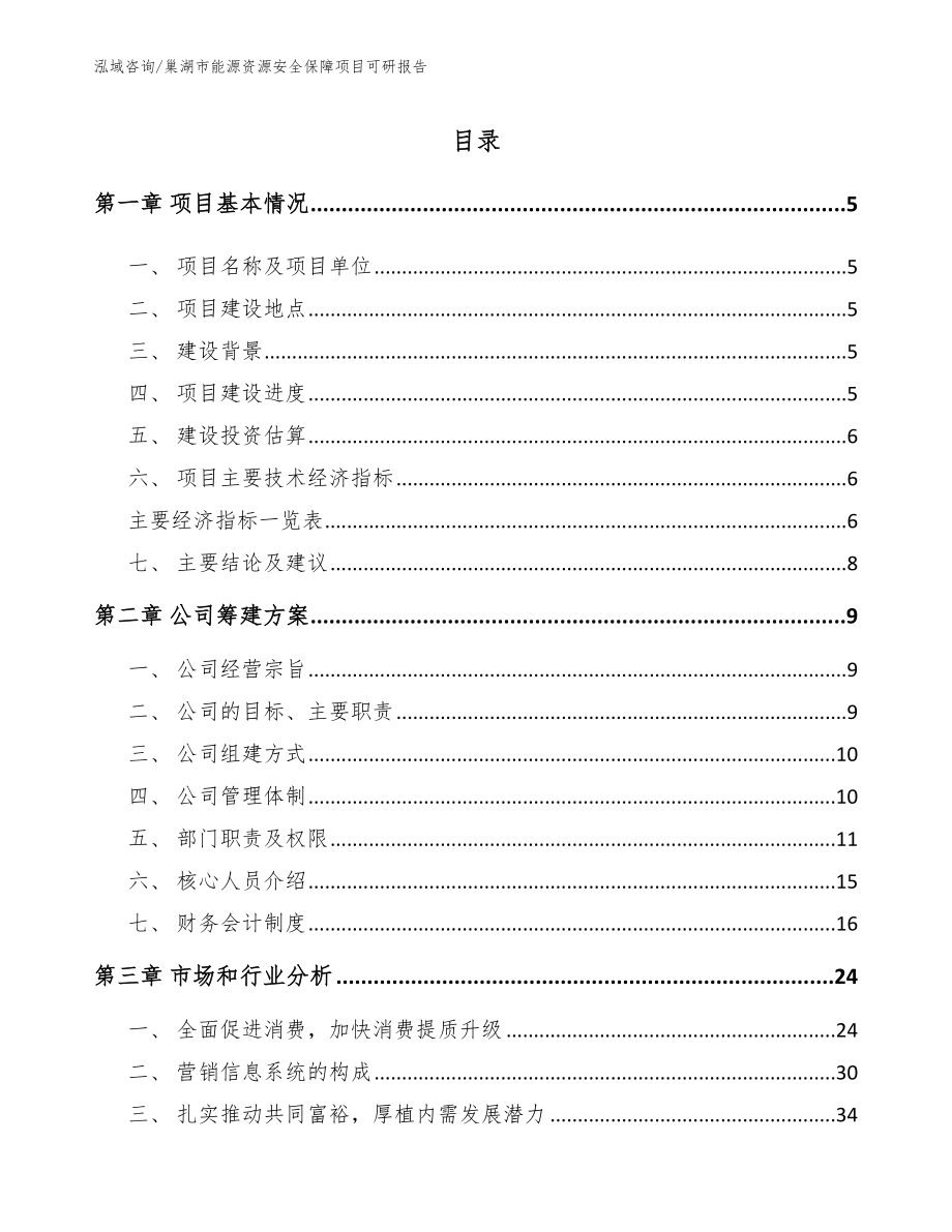 巢湖市能源资源安全保障项目可研报告（参考范文）_第1页