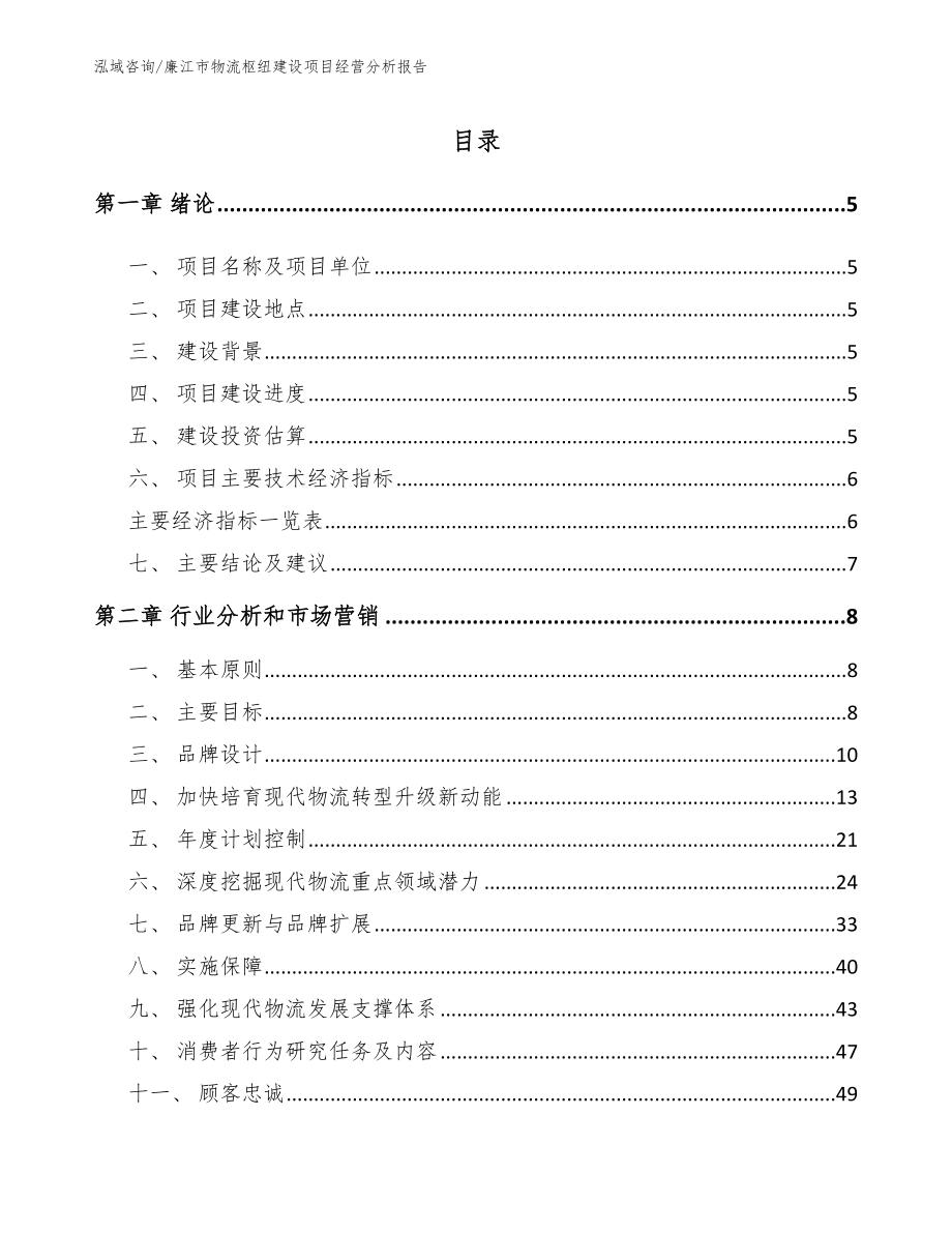 廉江市物流枢纽建设项目经营分析报告【模板参考】_第1页