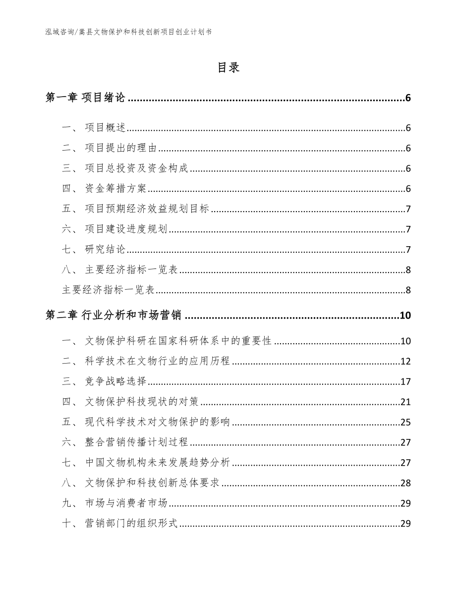 嵩县文物保护和科技创新项目创业计划书_参考模板_第1页