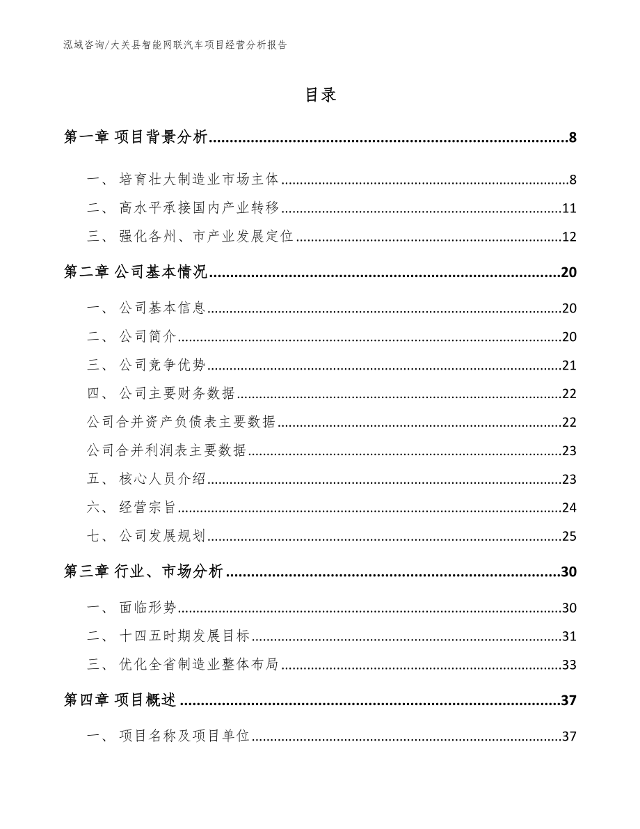 大关县智能网联汽车项目经营分析报告_第1页
