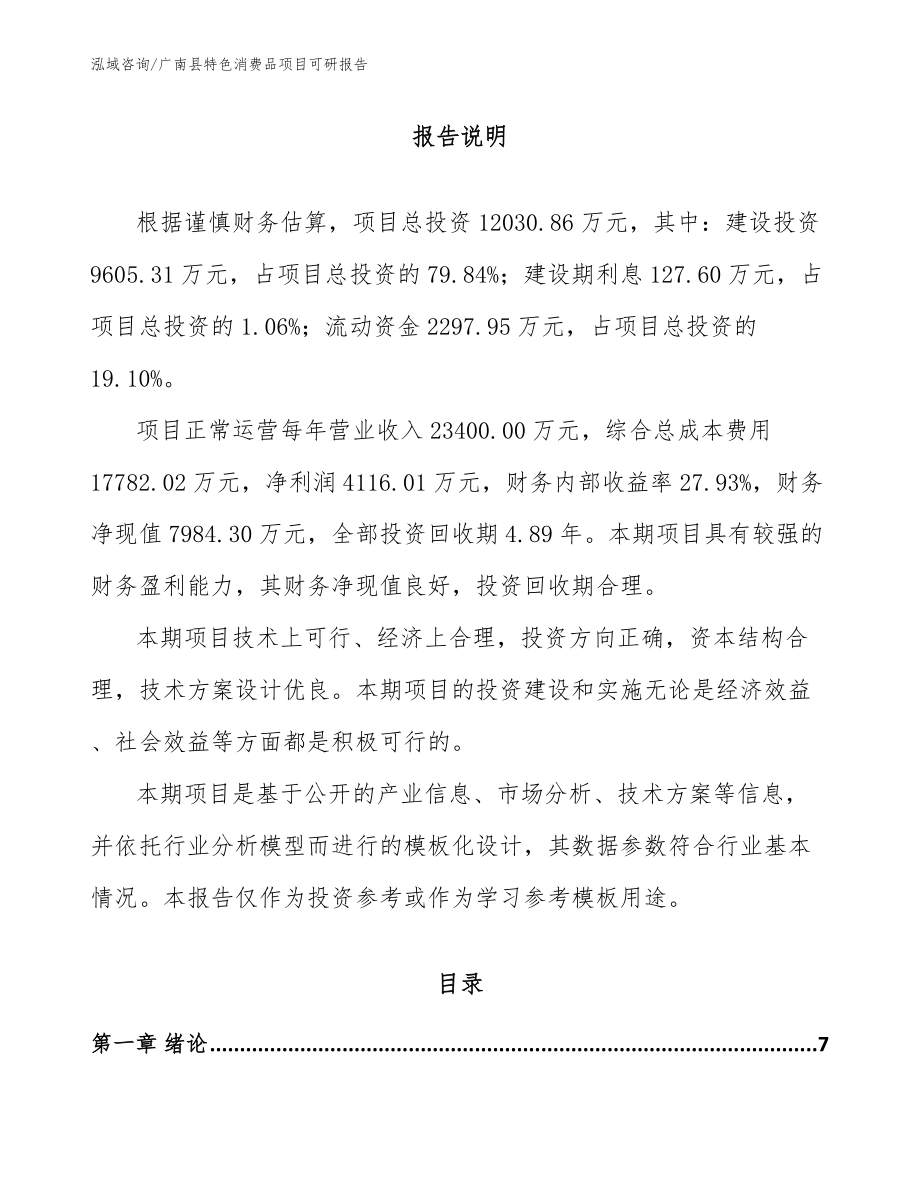 广南县特色消费品项目可研报告_模板范文_第1页