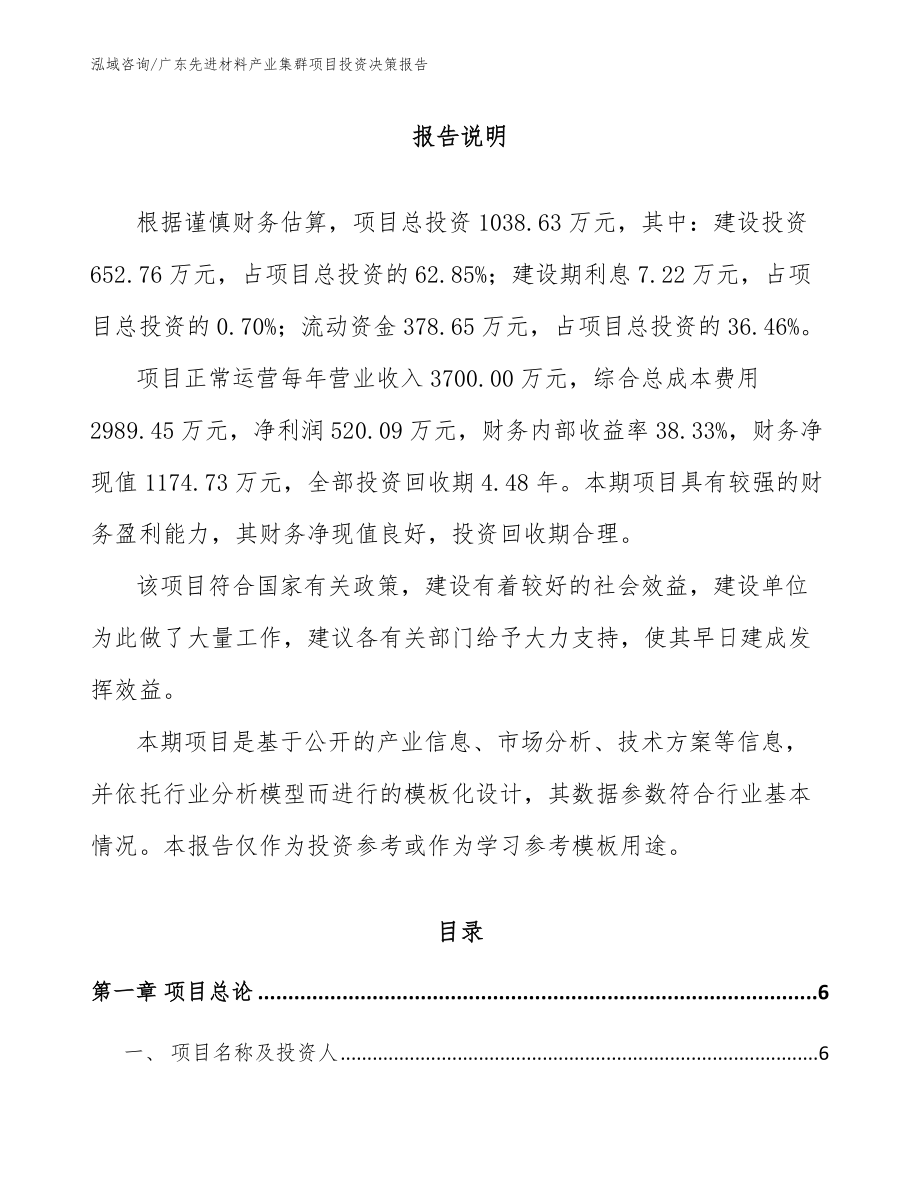 广东先进材料产业集群项目投资决策报告_第1页