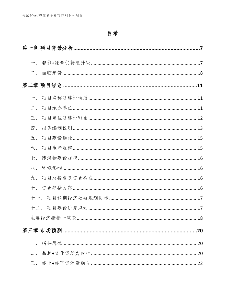 庐江县食盐项目创业计划书参考模板_第1页