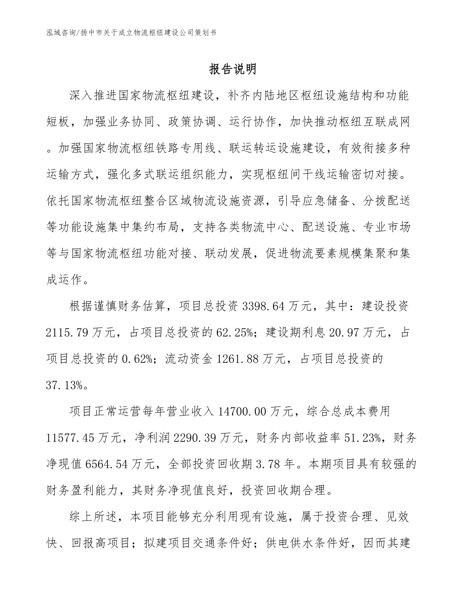 扬中市关于成立物流枢纽建设公司策划书（范文参考）_第1页