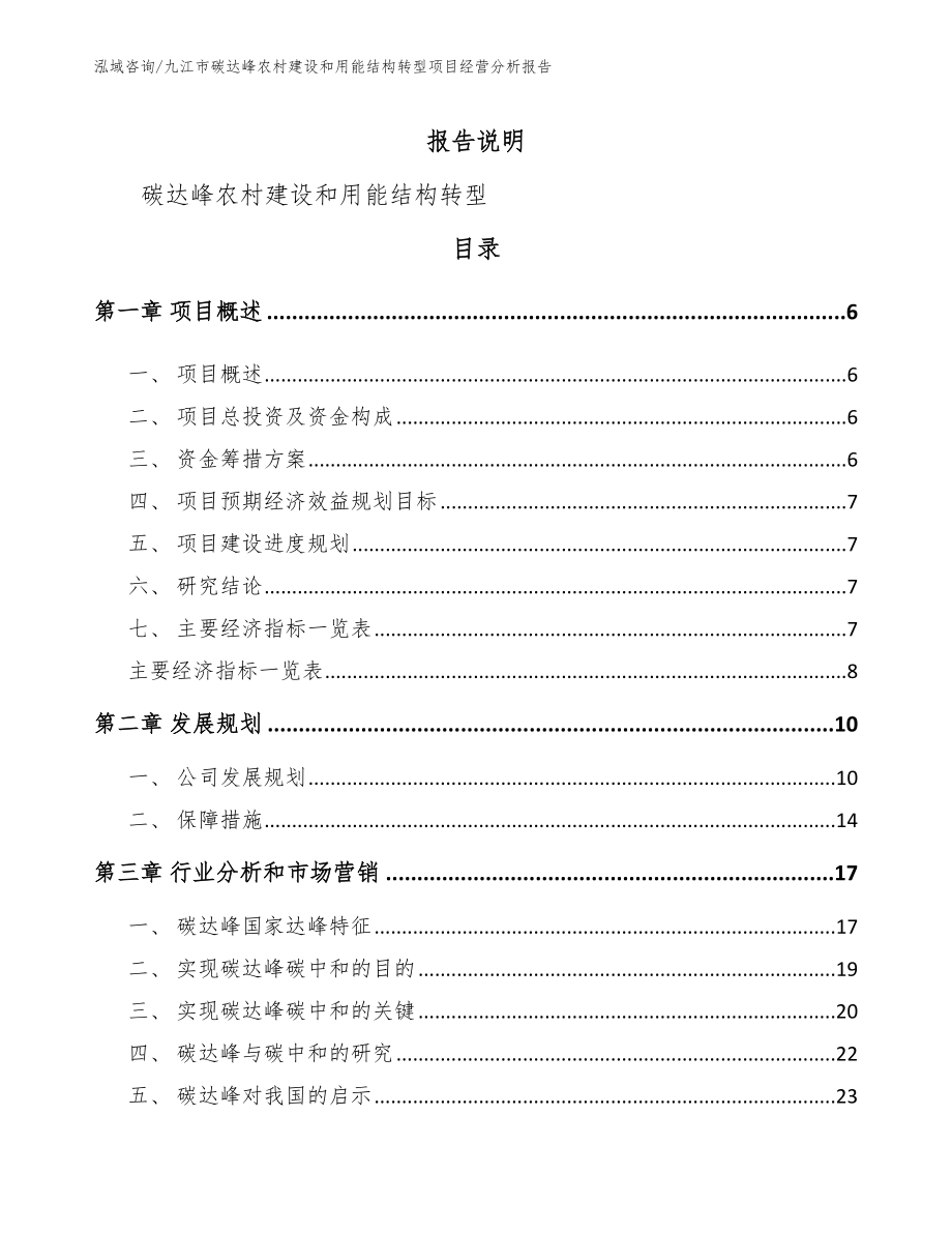 九江市碳达峰农村建设和用能结构转型项目经营分析报告_第1页