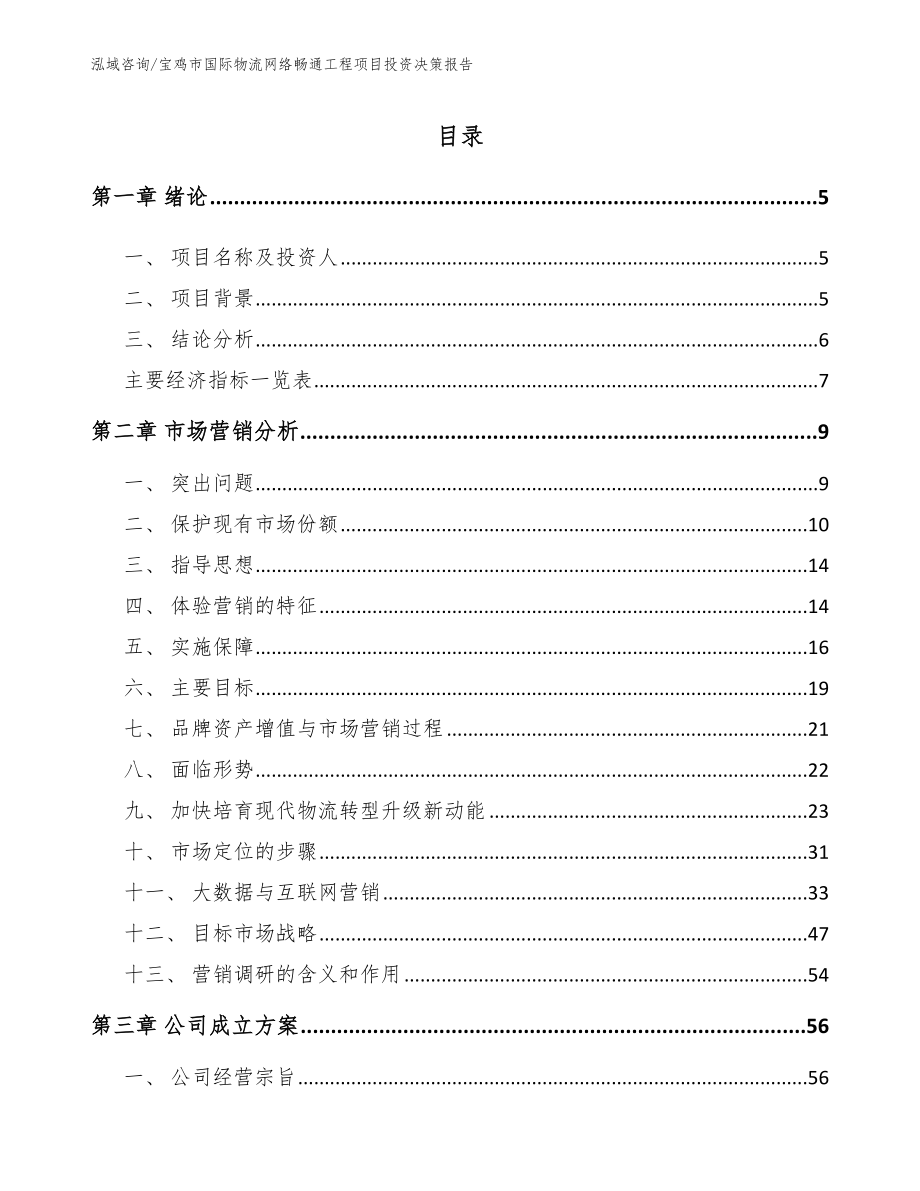 宝鸡市国际物流网络畅通工程项目投资决策报告_范文参考_第1页