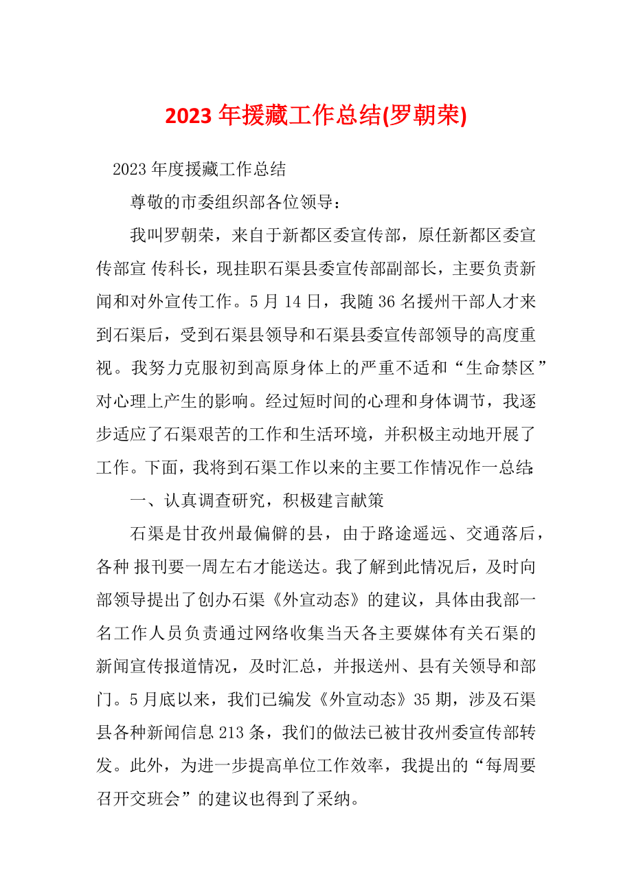 2023年援藏工作总结(罗朝荣)_第1页