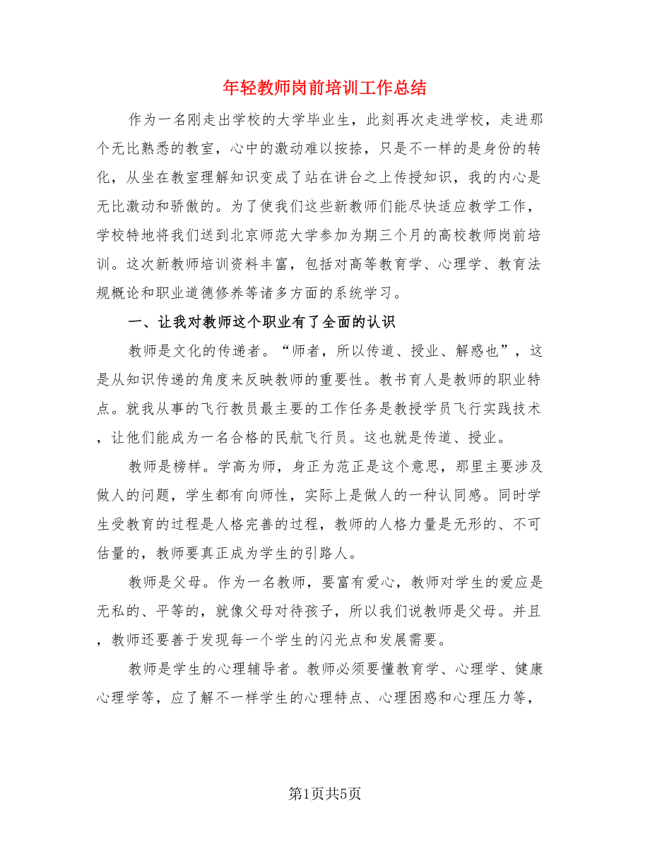 年轻教师岗前培训工作总结.doc_第1页