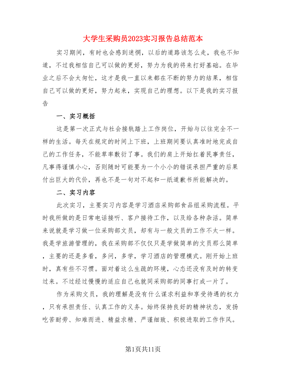 大学生采购员2023实习报告总结范本（4篇）.doc_第1页