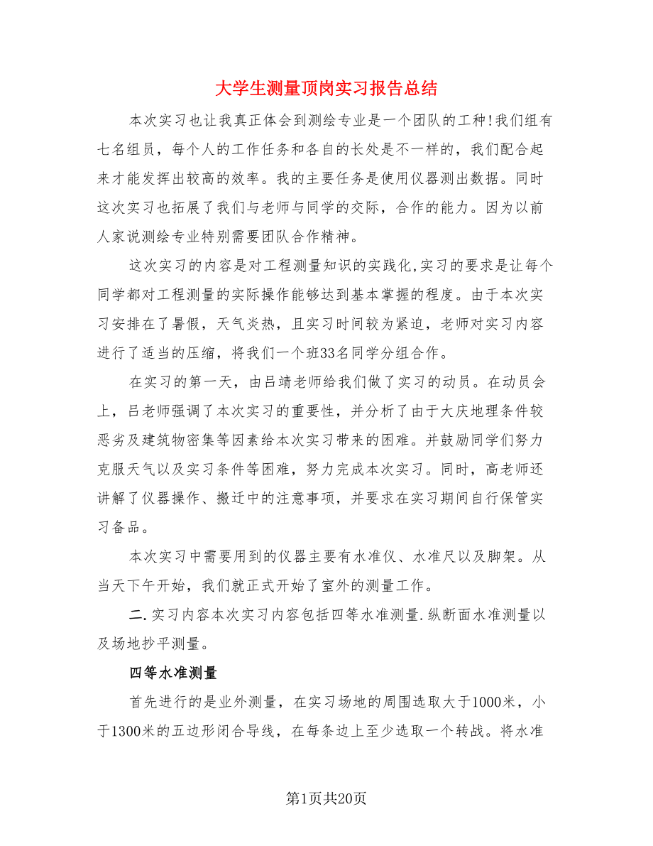 大学生测量顶岗实习报告总结.doc_第1页