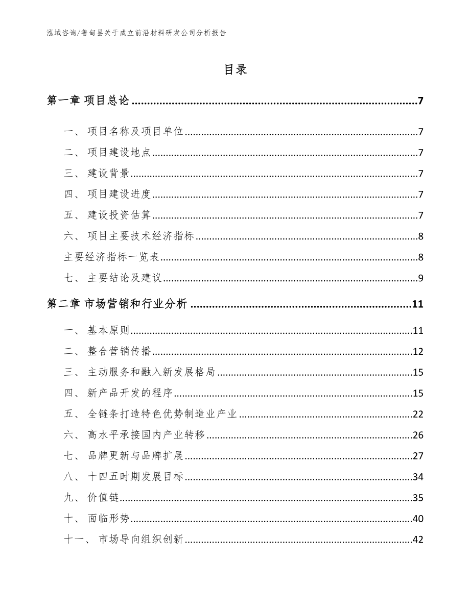 鲁甸县关于成立前沿材料研发公司分析报告_模板参考_第1页