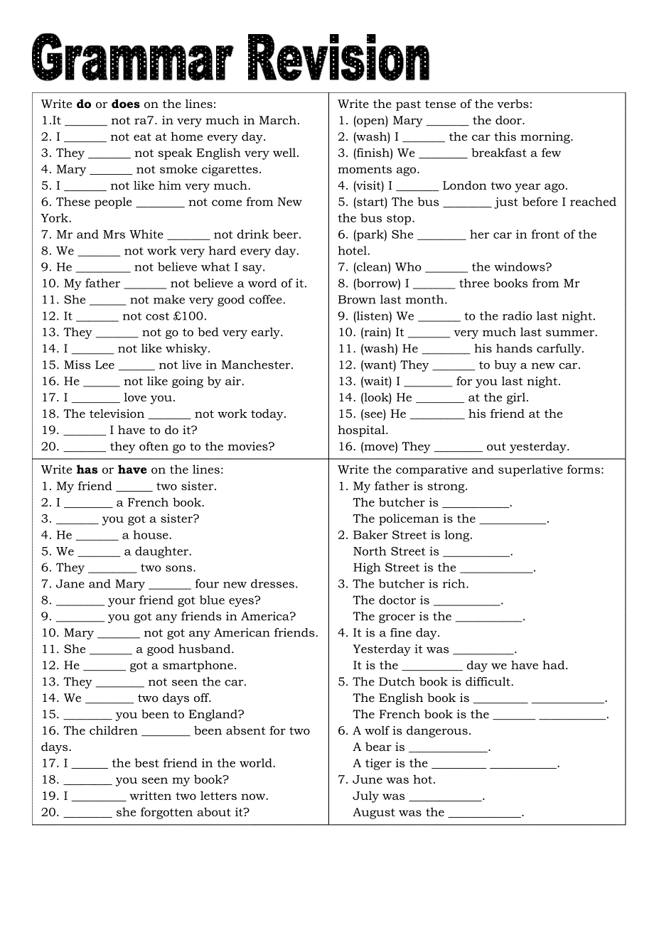 初中英语dodoeshavehas与形容词比较级最高级练习10356_第1页