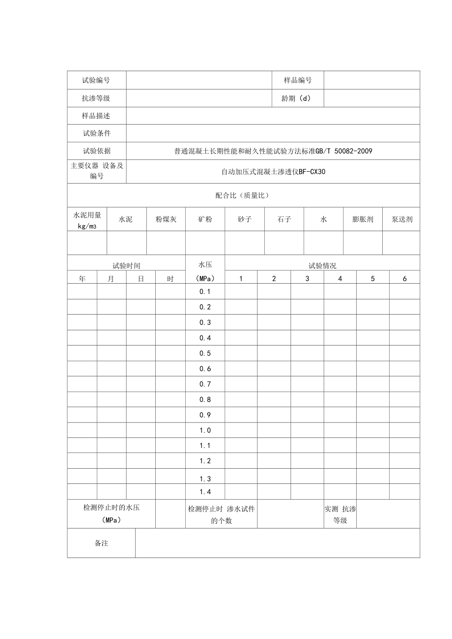 混凝土抗渗试验记录和报告_第1页