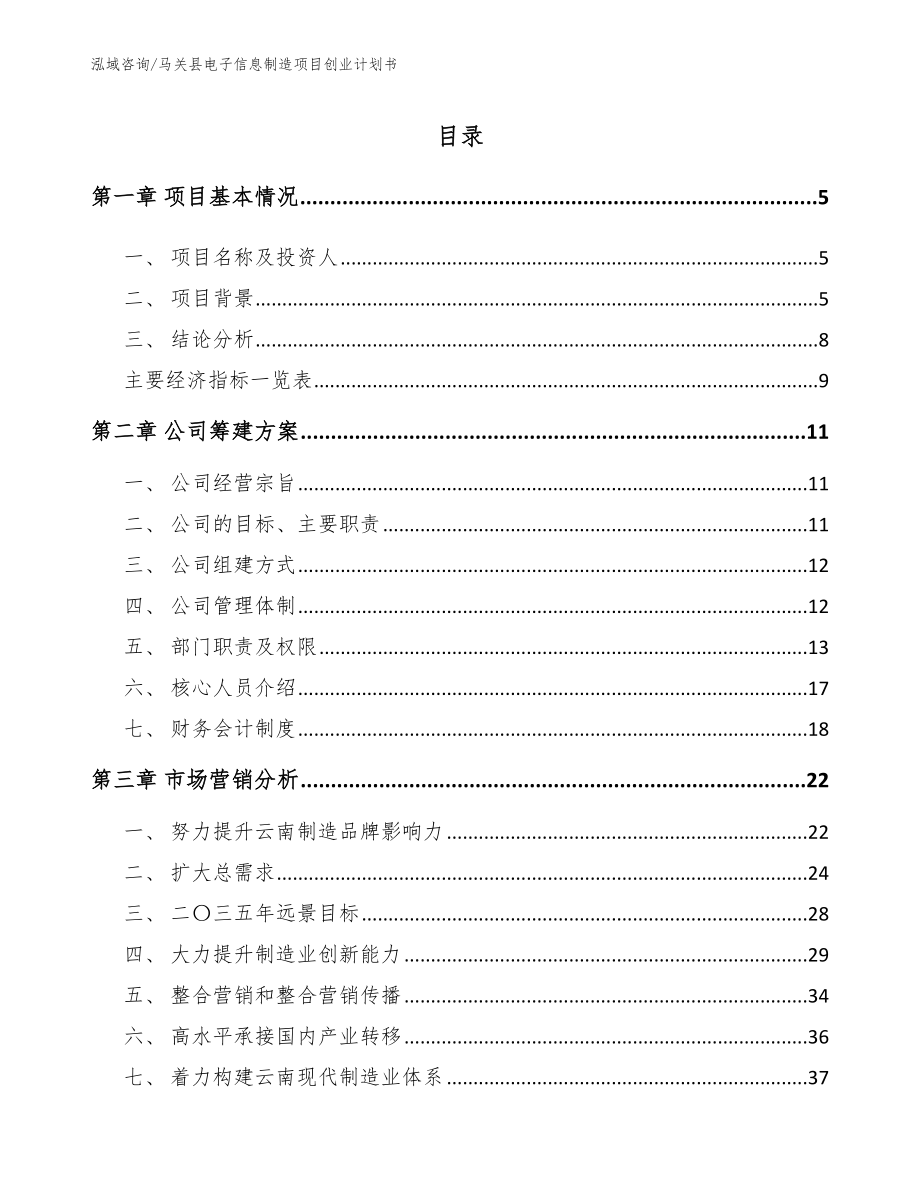 马关县电子信息制造项目创业计划书_第1页