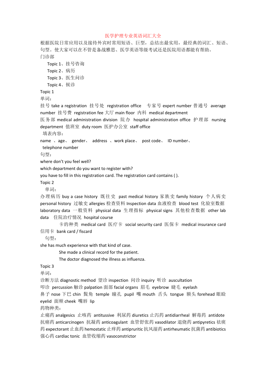 医学护理专业英语词汇大全_第1页