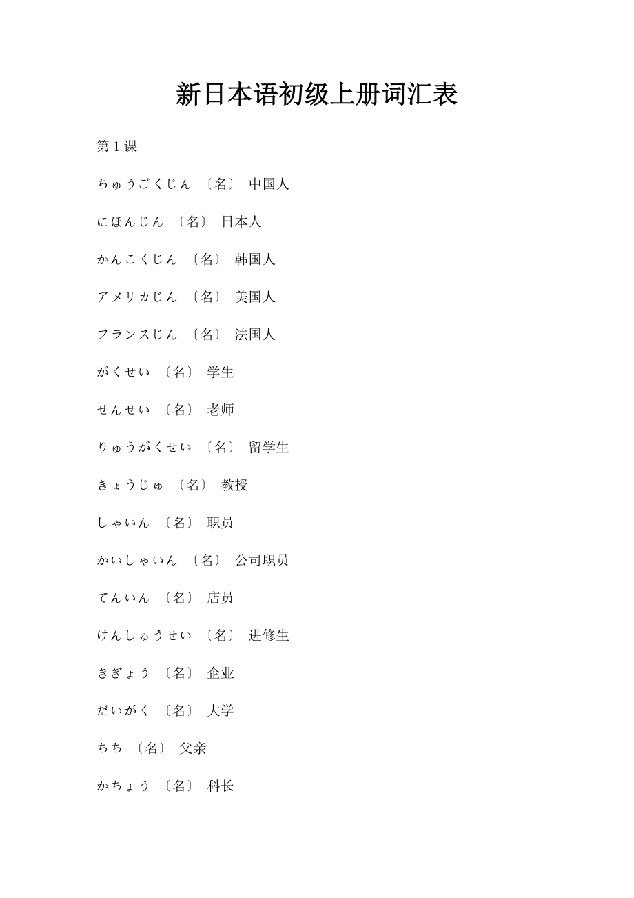 新日本语初级上册词汇表_第1页