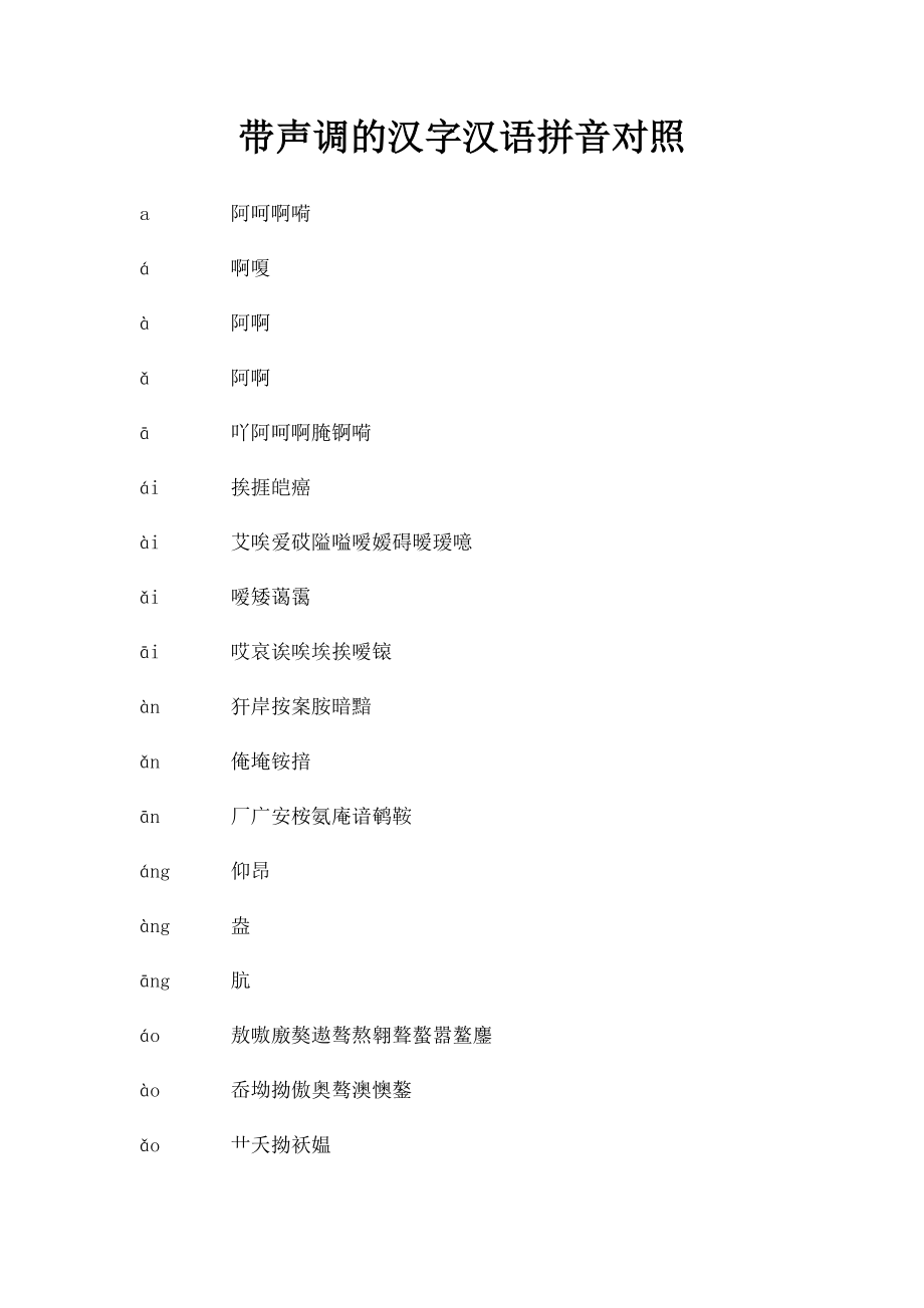 带声调的汉字汉语拼音对照_第1页