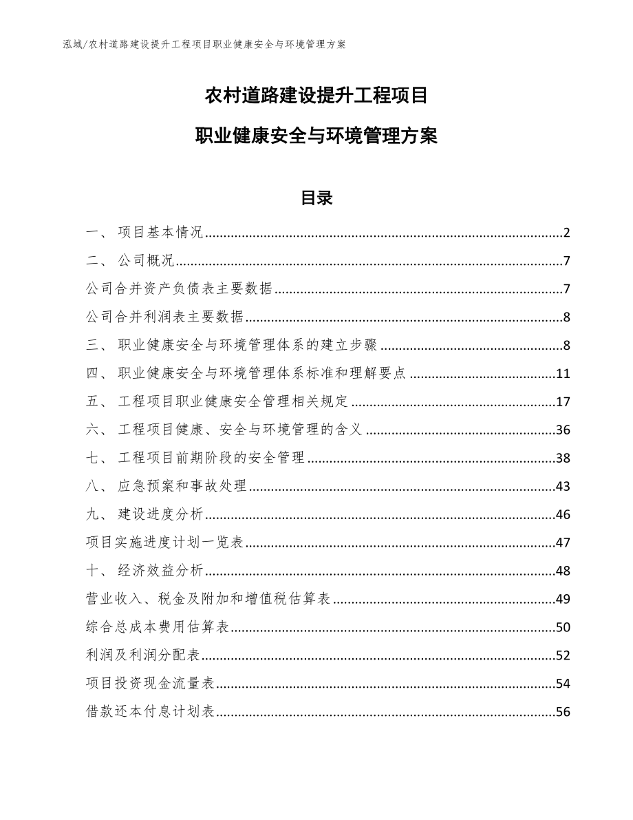 农村道路建设提升工程项目职业健康安全与环境管理方案_第1页