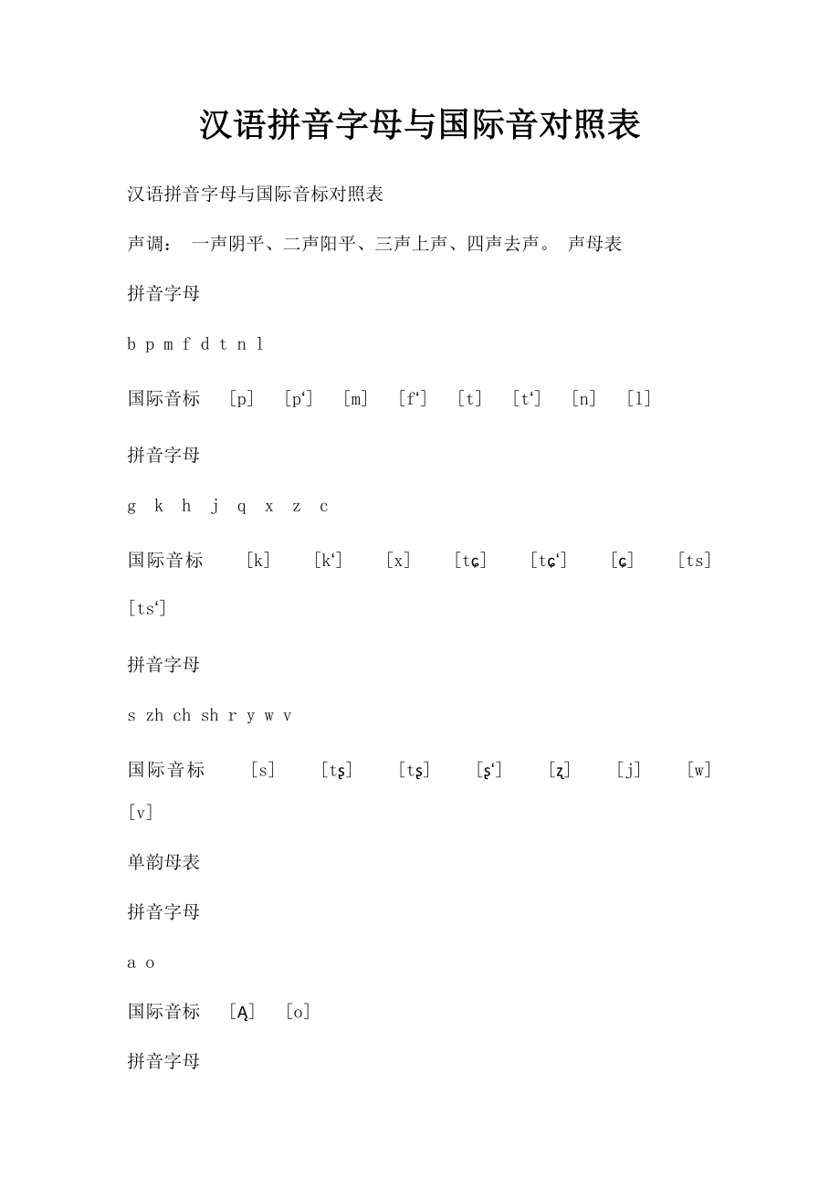 汉语拼音字母与国际音对照表(1)_第1页