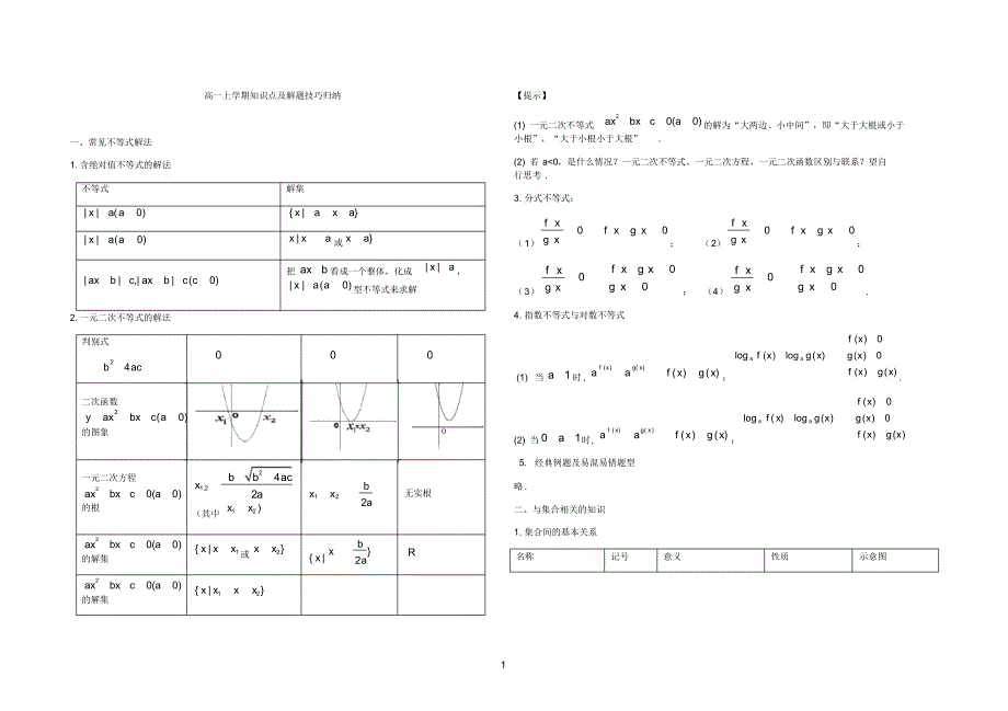 高一数学上学期知识点归纳-_第1页