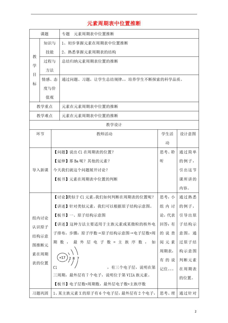 北京市高一化学..专题元素周期表位置推断教学设计_第1页