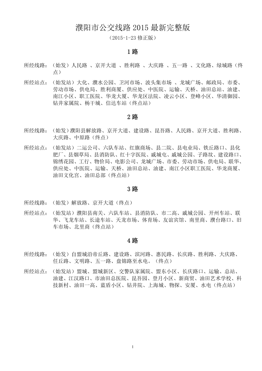 濮阳市公交线路2015完整版_第1页