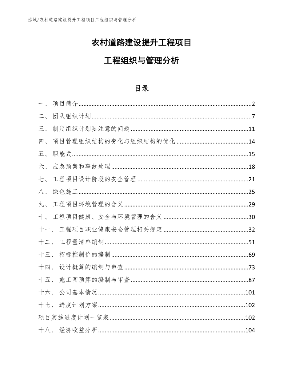 农村道路建设提升工程项目工程组织与管理分析_参考_第1页