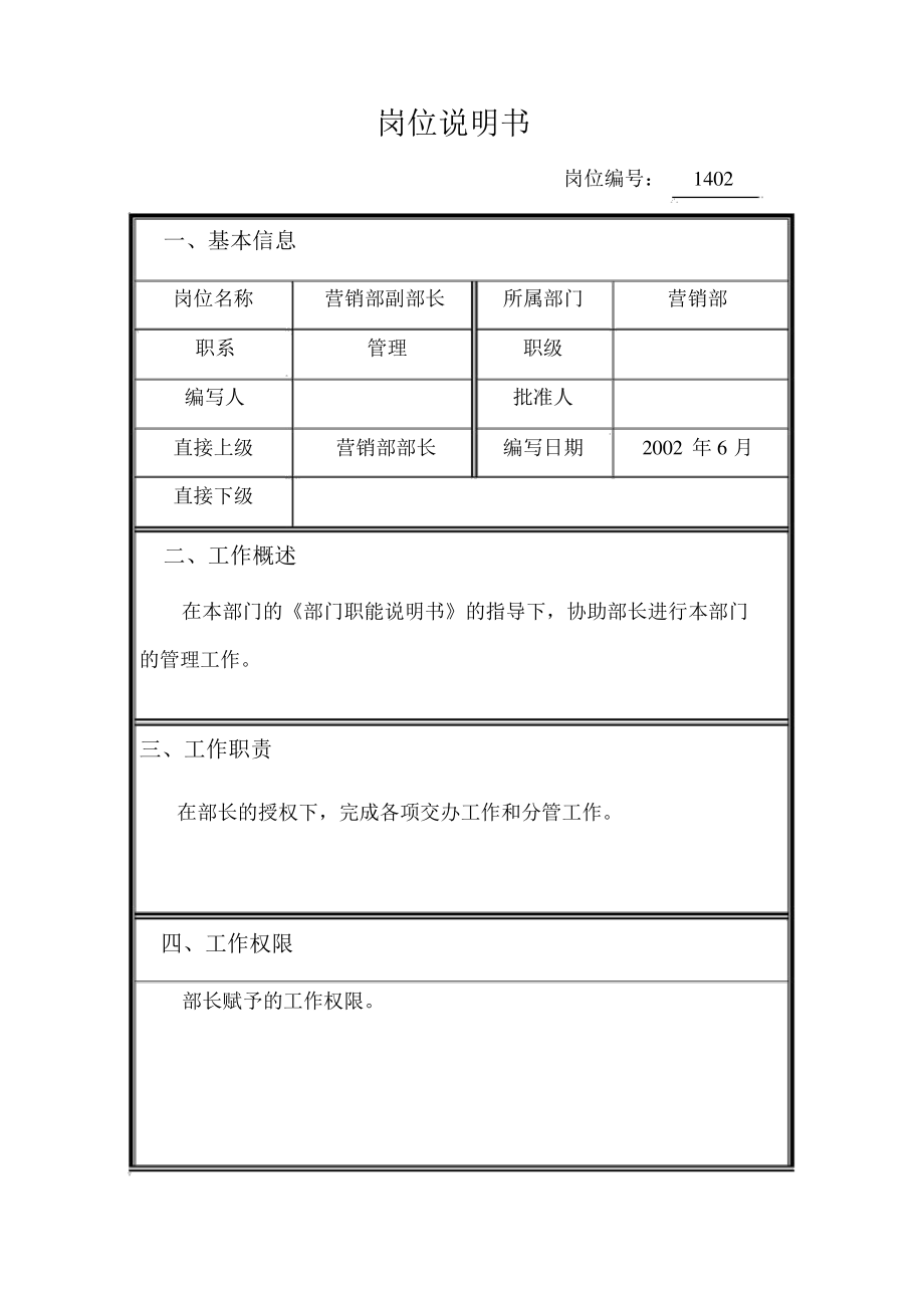 岗位说明书——14营销部副部长_第1页