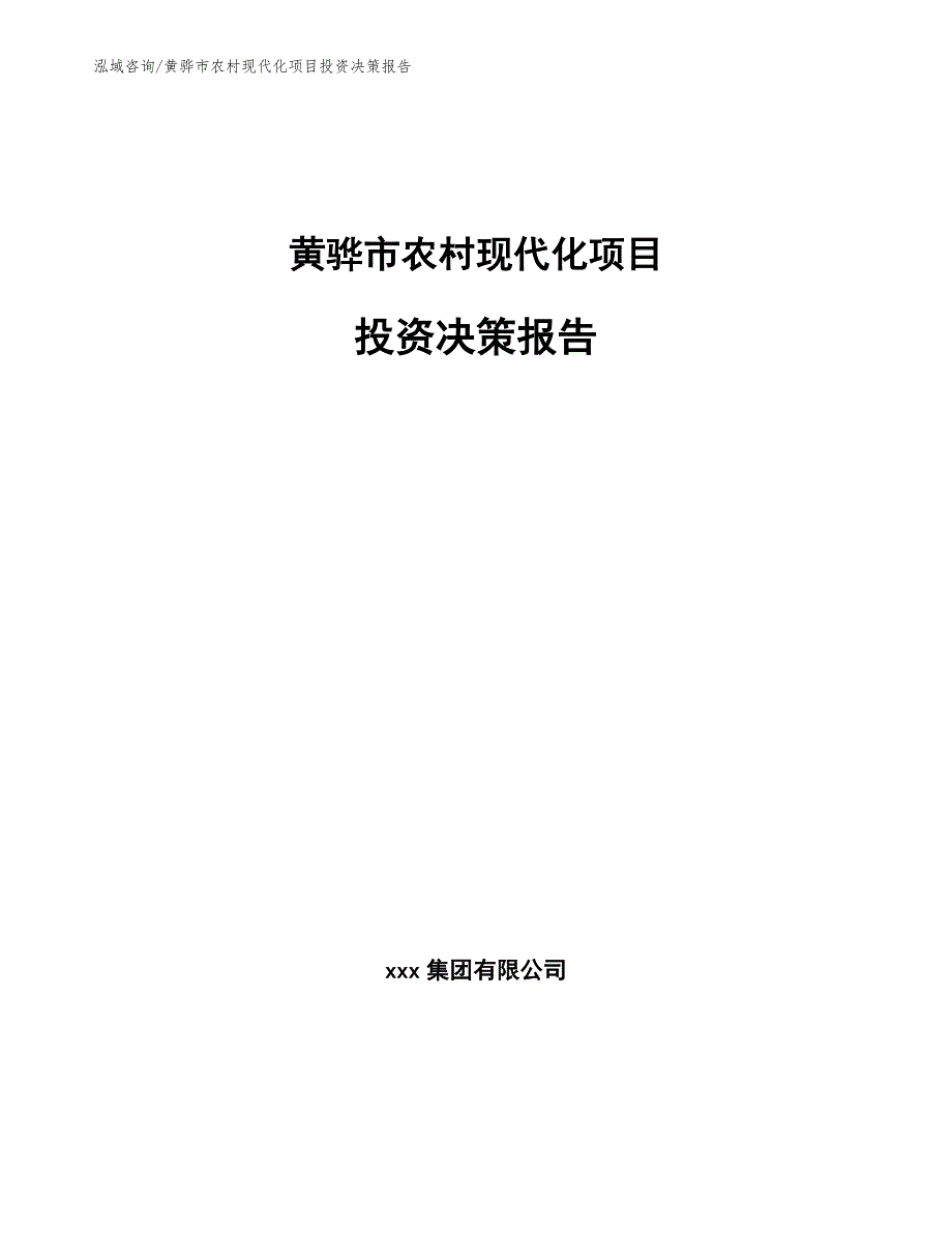 黄骅市农村现代化项目投资决策报告_第1页