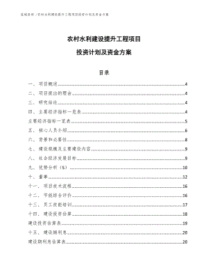 农村水利建设提升工程项目投资计划及资金方案-（模板范文）