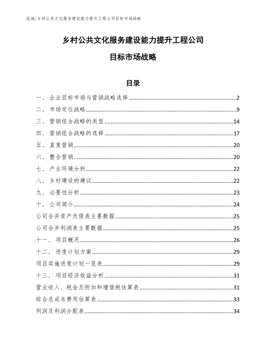 乡村公共文化服务建设能力提升工程公司目标市场战略_参考_第1页