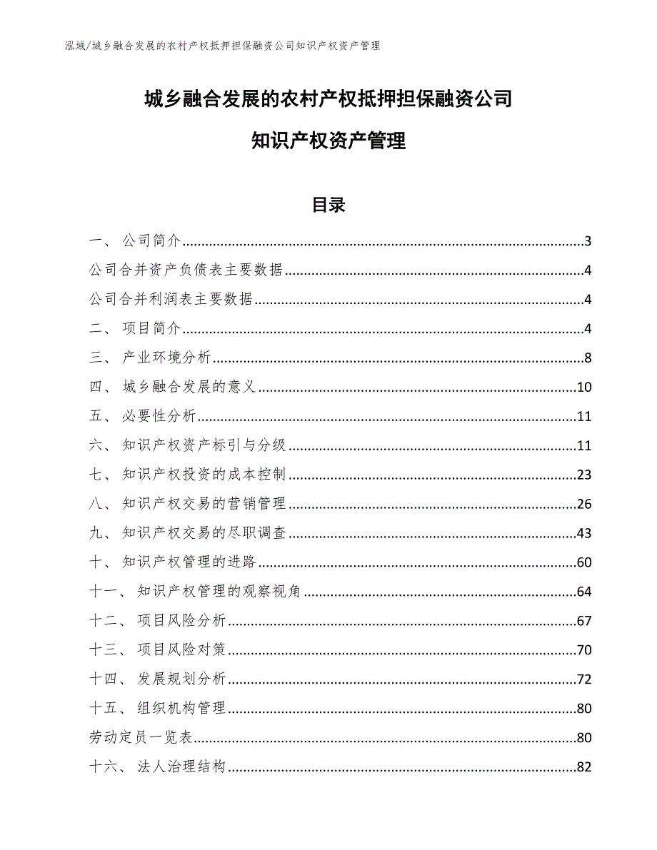 城乡融合发展的农村产权抵押担保融资公司知识产权资产管理【参考】_第1页