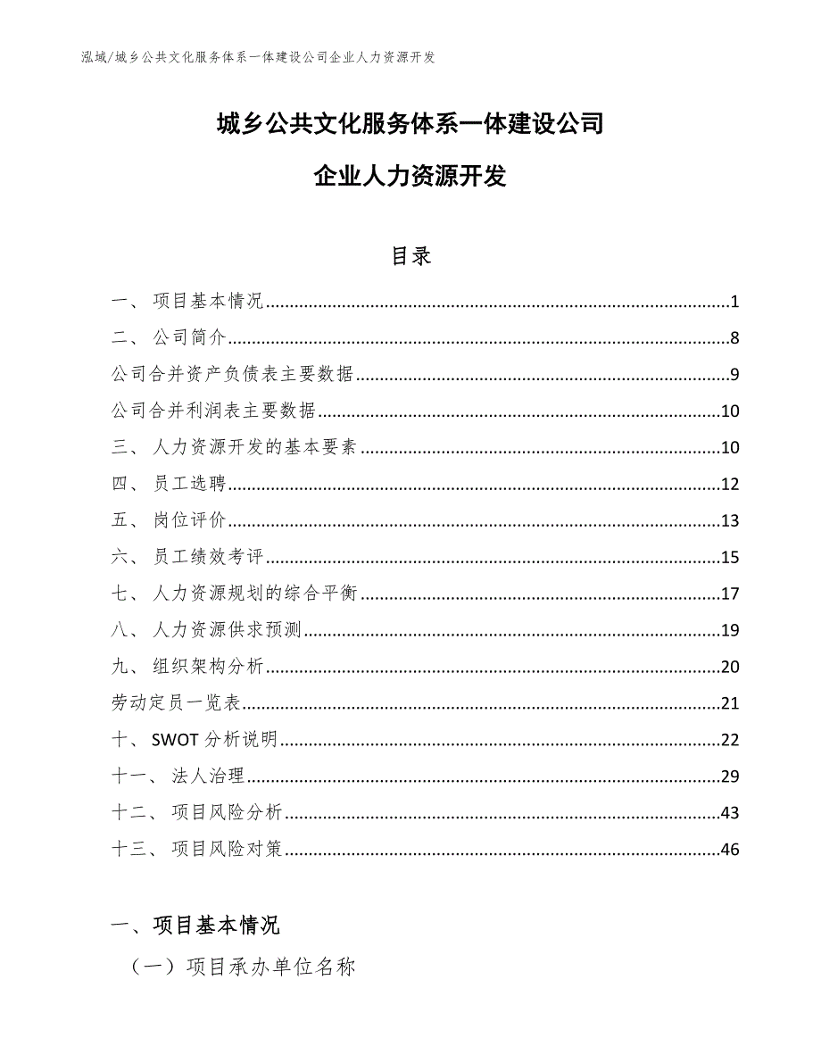 城乡公共文化服务体系一体建设公司企业人力资源开发【范文】_第1页