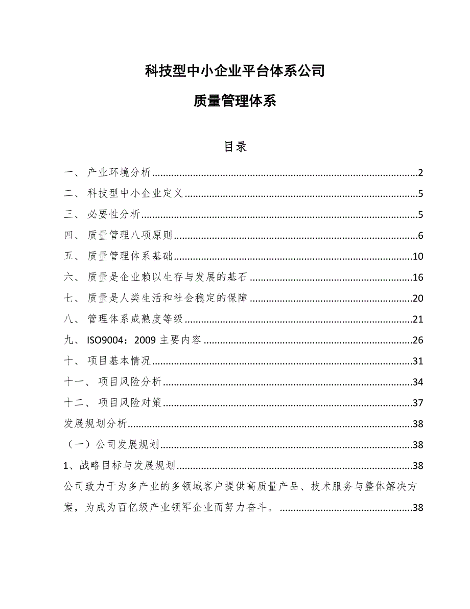 科技型中小企业平台体系公司质量管理体系_范文_第1页