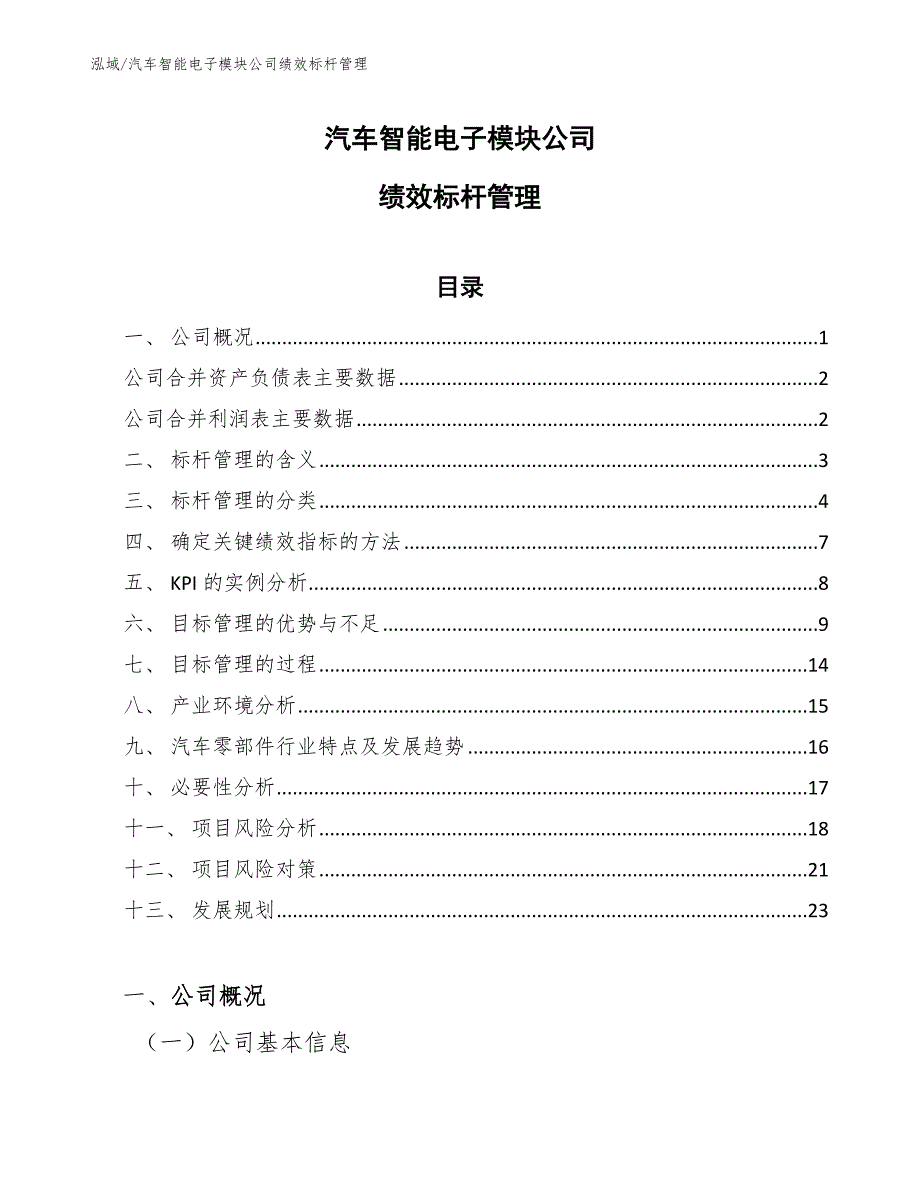 汽车智能电子模块公司绩效标杆管理（参考）_第1页