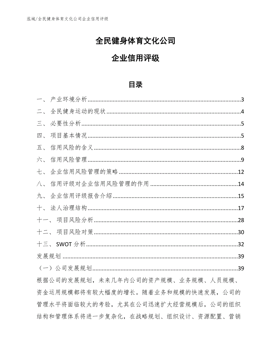 全民健身体育文化公司企业信用评级（参考）_第1页