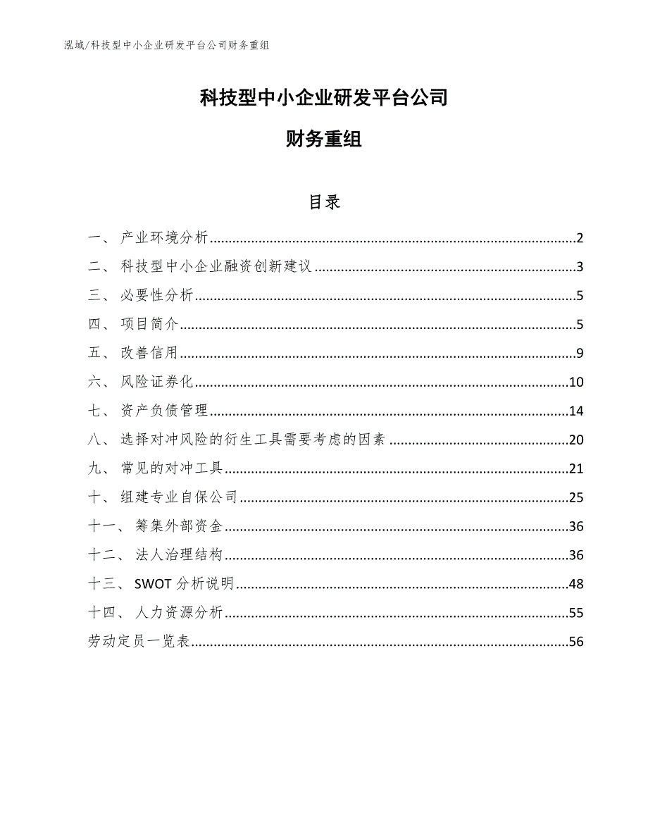 科技型中小企业研发平台公司财务重组_范文_第1页