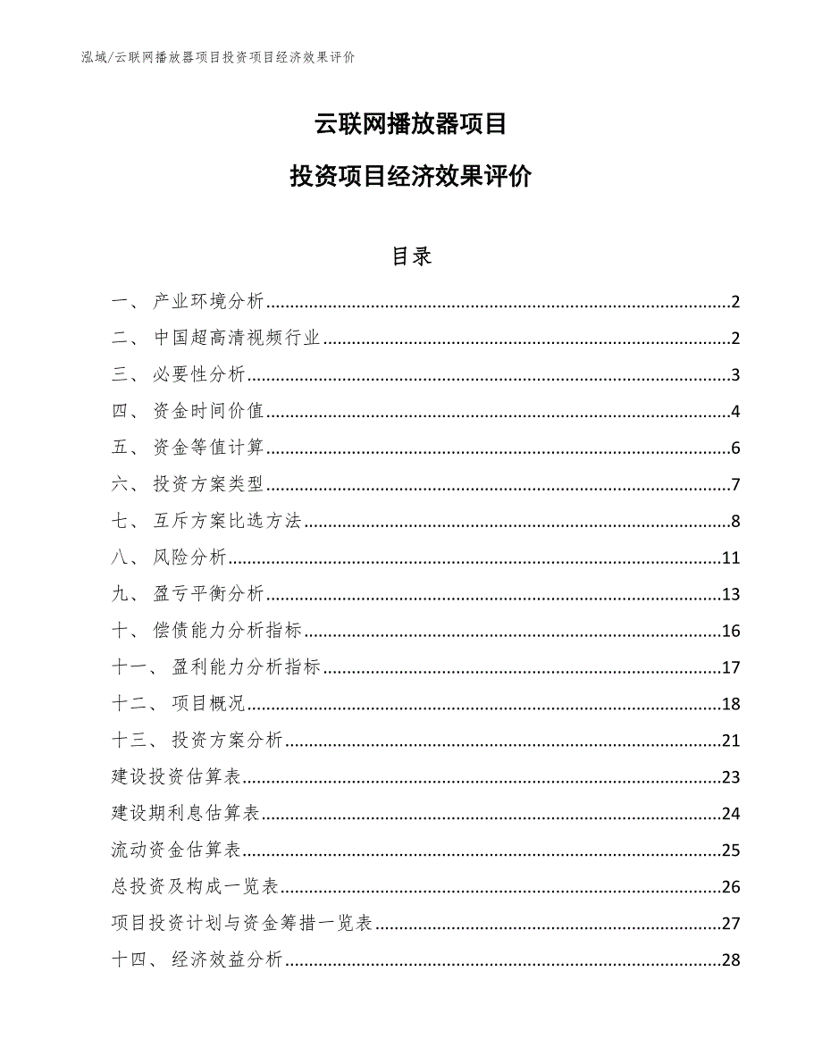 云联网播放器项目投资项目经济效果评价【范文】_第1页