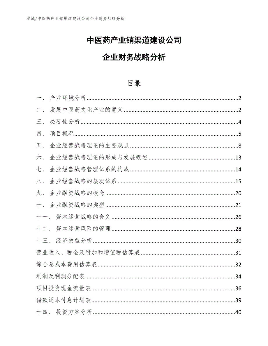 中医药产业销渠道建设公司企业财务战略分析_第1页