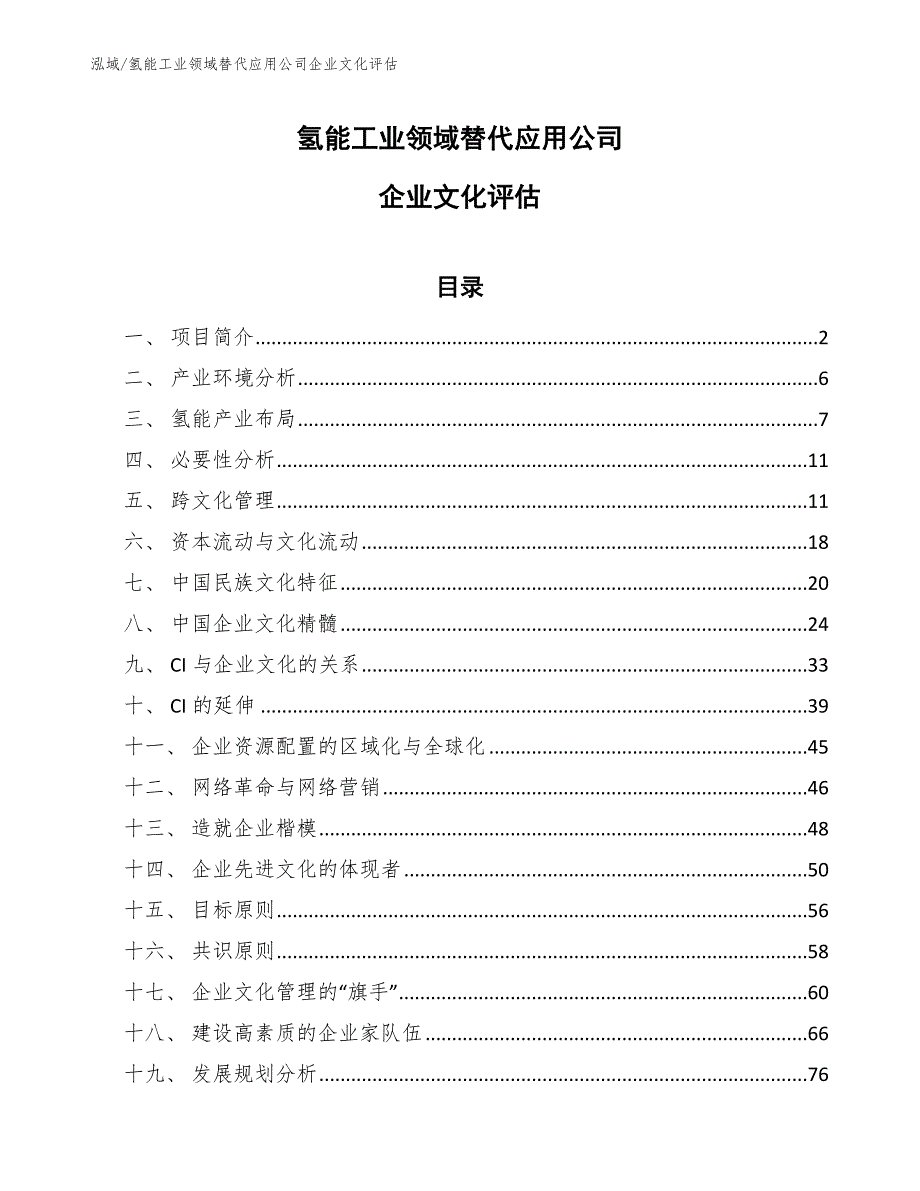 氢能工业领域替代应用公司企业文化评估_第1页