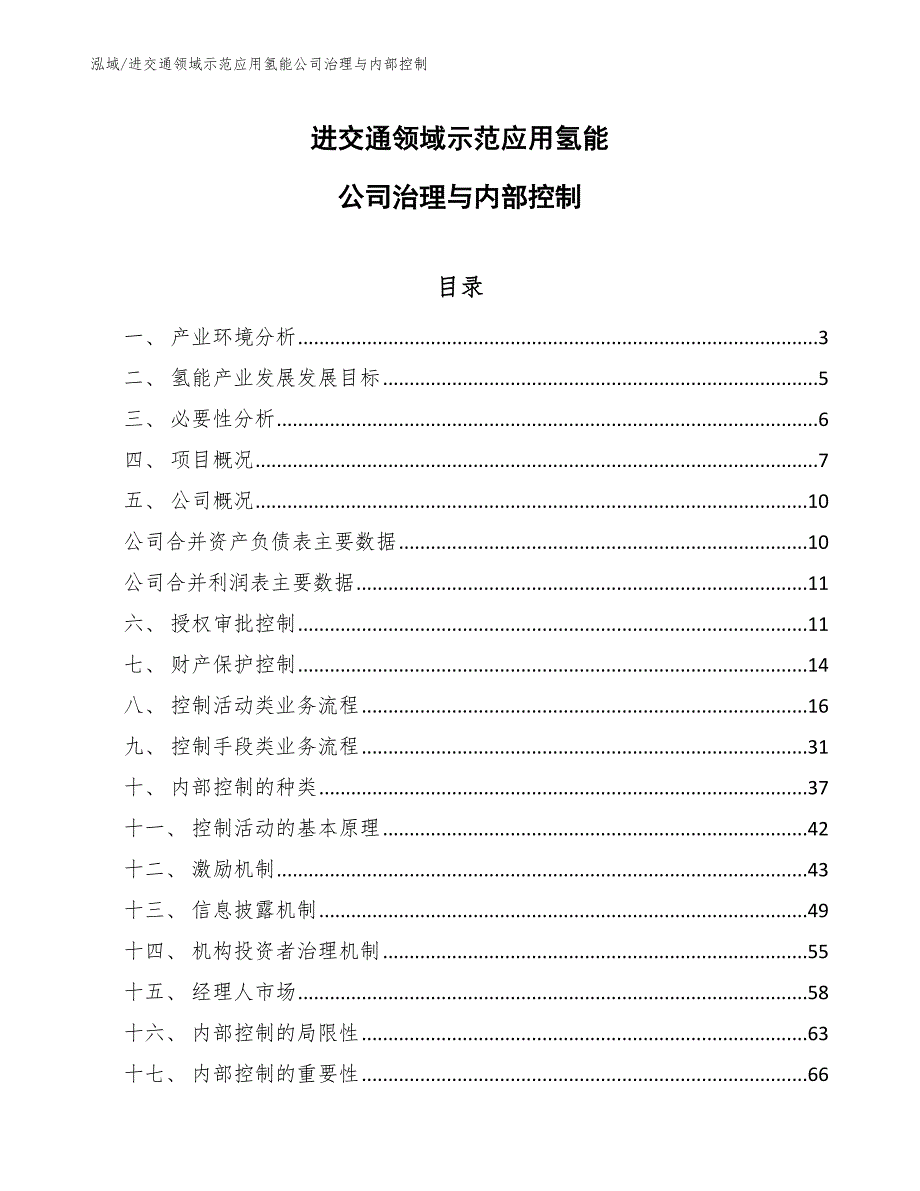 进交通领域示范应用氢能公司治理与内部控制【范文】_第1页