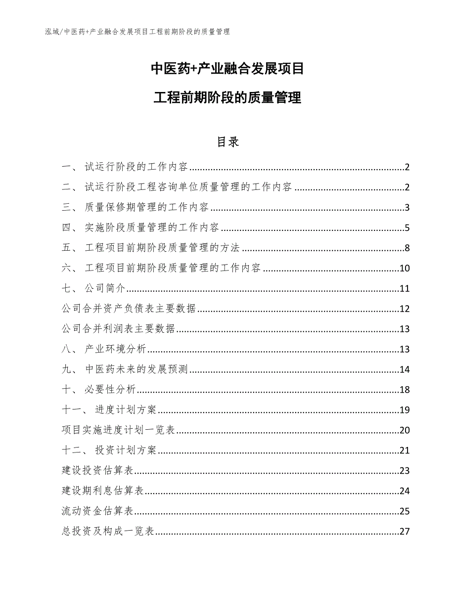 中医药+产业融合发展项目工程前期阶段的质量管理（范文）_第1页